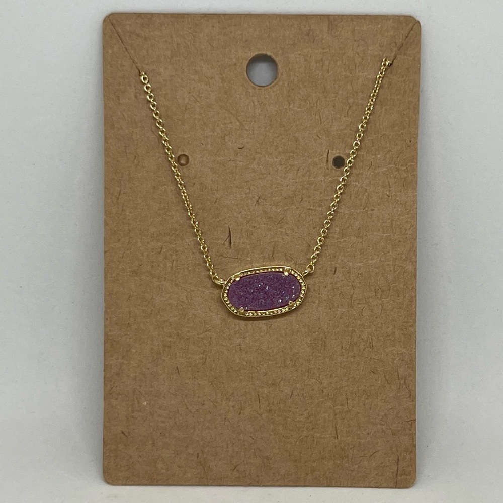 NEW Boutique Druzy Pendant Necklace Purple Yellow Gold Drusy Jewelry Gift Dainty